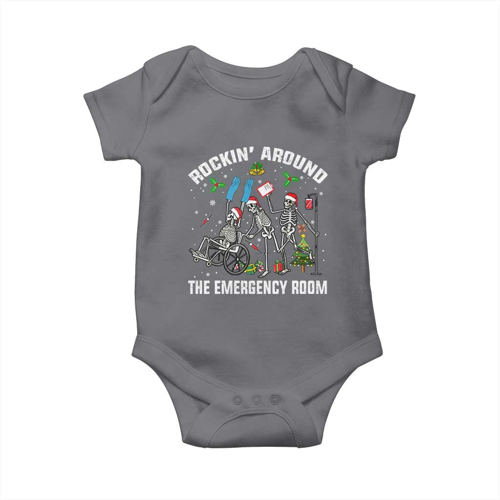 Christmas ER Nurse Baby Onesie Rockin Around Skeleton Emergency Room RN TS10 Charcoal Print Your Wear