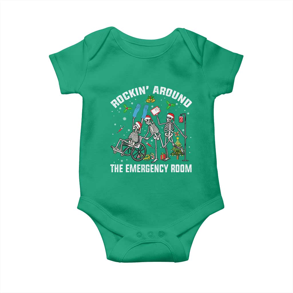 Christmas ER Nurse Baby Onesie Rockin Around Skeleton Emergency Room RN TS10 Irish Green Print Your Wear