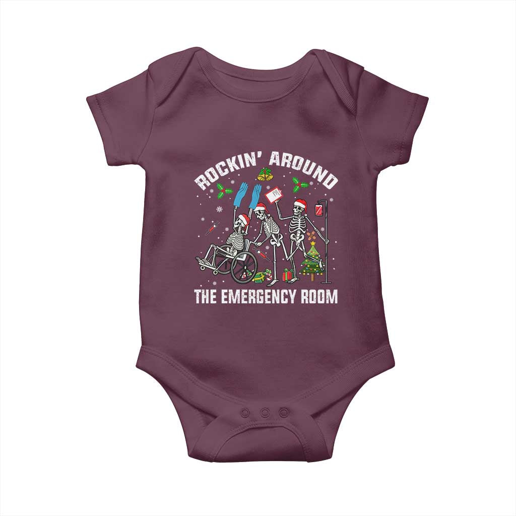 Christmas ER Nurse Baby Onesie Rockin Around Skeleton Emergency Room RN TS10 Maroon Print Your Wear