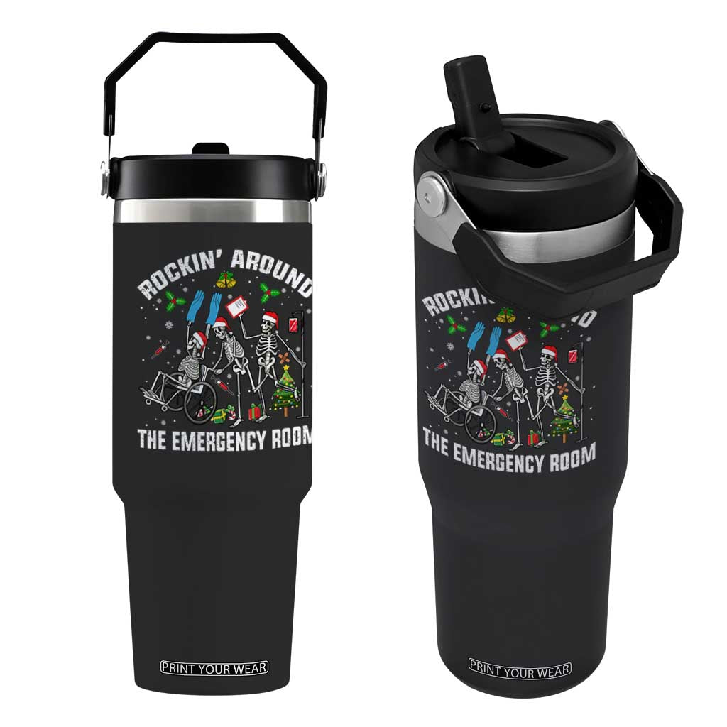 Christmas ER Nurse Flip Straw Tumbler Rockin Around Skeleton Emergency Room RN TS10 One Size: 30 oz Black Print Your Wear
