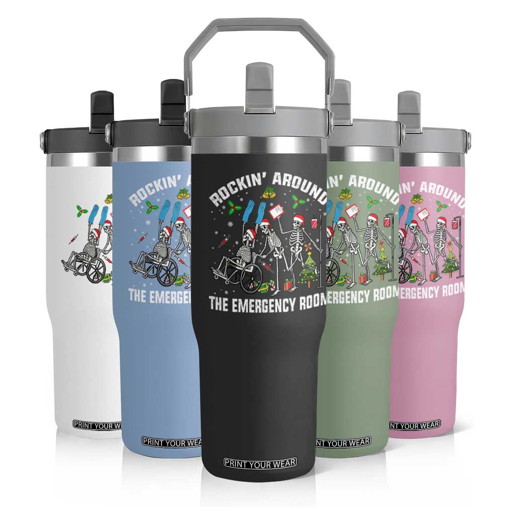 Christmas ER Nurse Flip Straw Tumbler Rockin Around Skeleton Emergency Room RN TS10 Print Your Wear