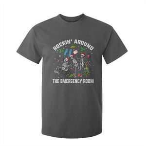 Christmas ER Nurse T Shirt For Kid Rockin Around Skeleton Emergency Room RN TS10 Dark Heather Print Your Wear