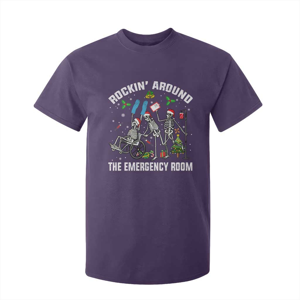 Christmas ER Nurse T Shirt For Kid Rockin Around Skeleton Emergency Room RN TS10 Purple Print Your Wear