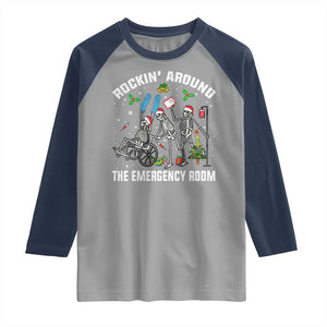 Christmas ER Nurse Raglan Shirt Rockin Around Skeleton Emergency Room RN TS10 Sport Gray Navy Print Your Wear
