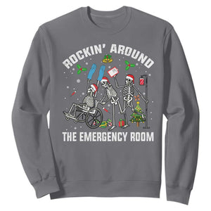 Christmas ER Nurse Sweatshirt Rockin Around Skeleton Emergency Room RN TS10 Charcoal Print Your Wear