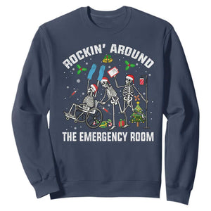 Christmas ER Nurse Sweatshirt Rockin Around Skeleton Emergency Room RN TS10 Navy Print Your Wear