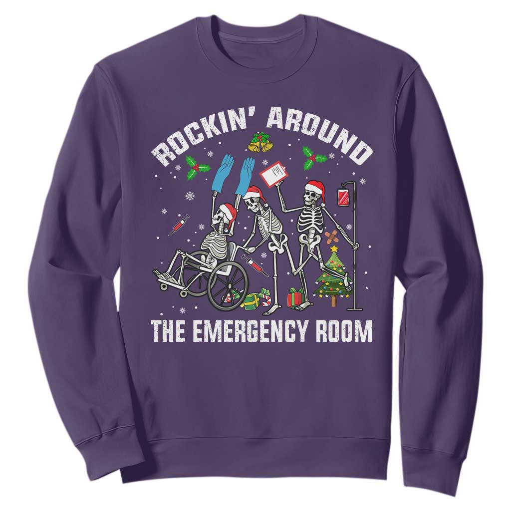 Christmas ER Nurse Sweatshirt Rockin Around Skeleton Emergency Room RN TS10 Purple Print Your Wear