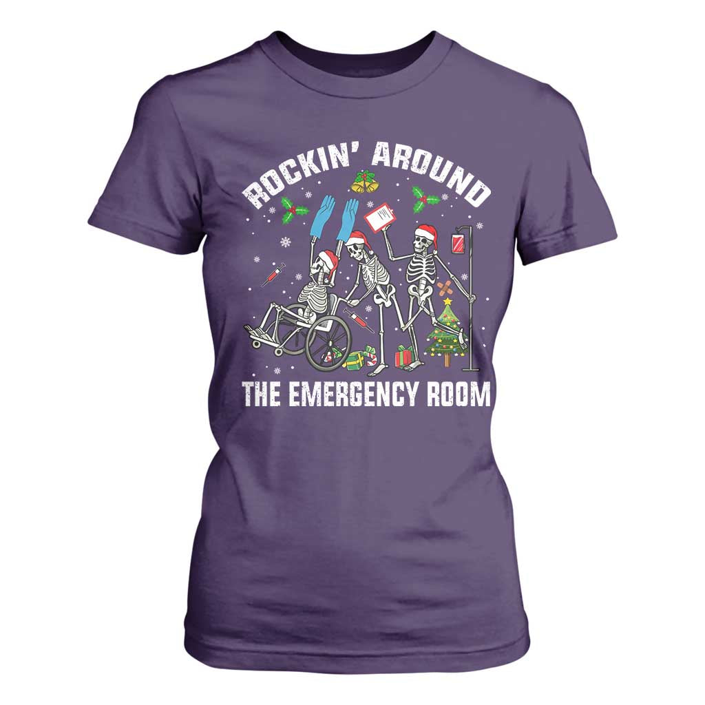 Christmas ER Nurse T Shirt For Women Rockin Around Skeleton Emergency Room RN TS10 Purple Print Your Wear