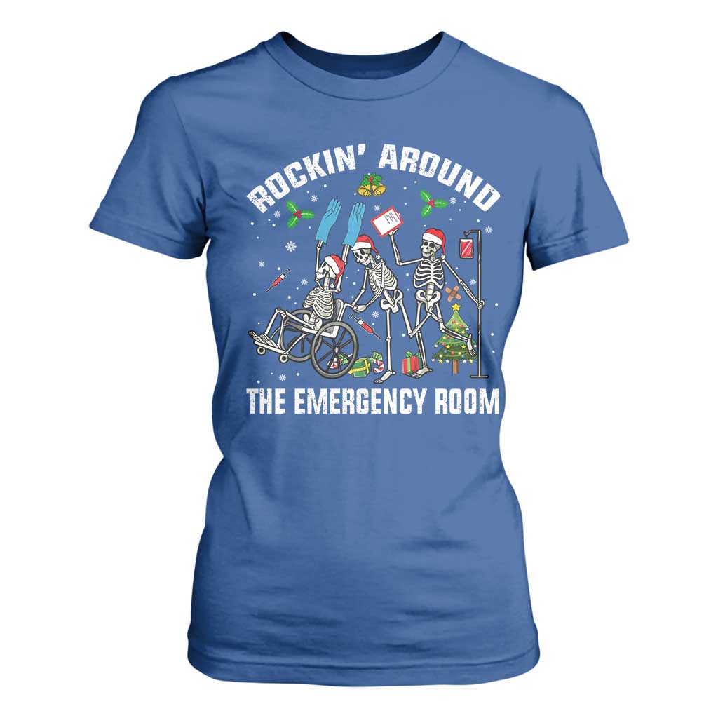 Christmas ER Nurse T Shirt For Women Rockin Around Skeleton Emergency Room RN TS10 Royal Blue Print Your Wear