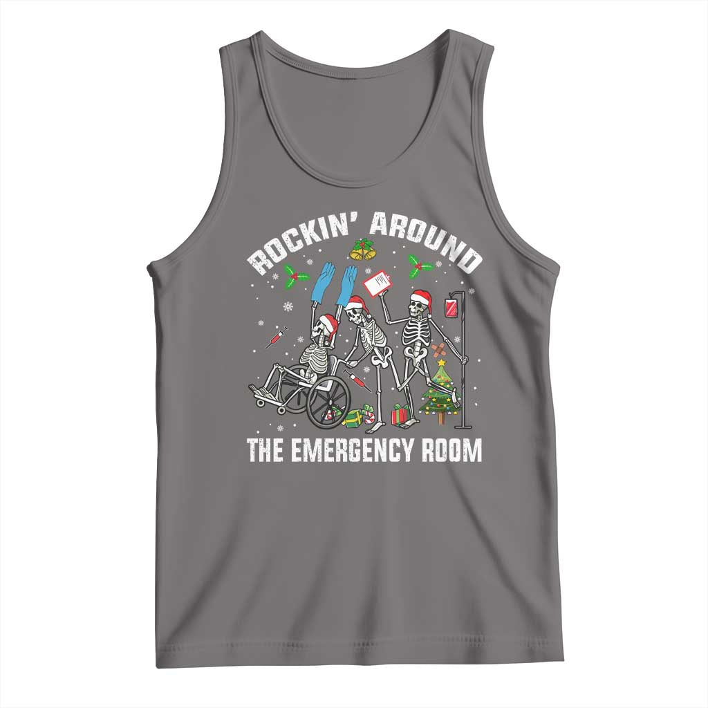 Christmas ER Nurse Tank Top Rockin Around Skeleton Emergency Room RN TS10 Deep Heather Print Your Wear