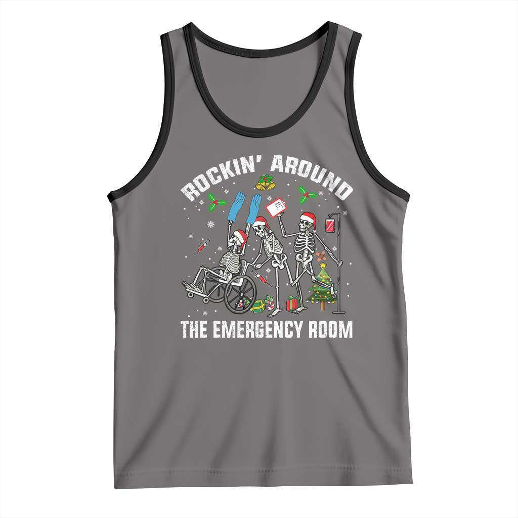 Christmas ER Nurse Tank Top Rockin Around Skeleton Emergency Room RN TS10 Deep Heather Black Print Your Wear
