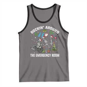 Christmas ER Nurse Tank Top Rockin Around Skeleton Emergency Room RN TS10 Deep Heather Black Print Your Wear