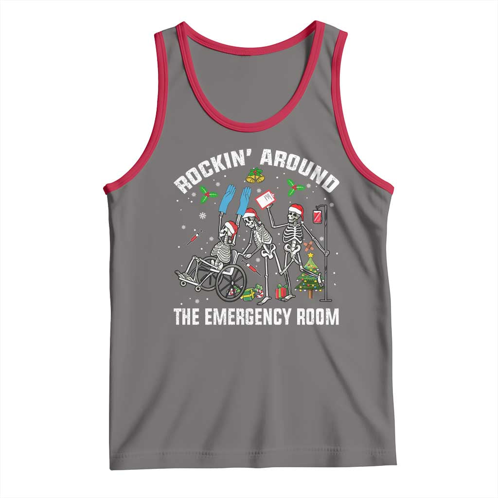 Christmas ER Nurse Tank Top Rockin Around Skeleton Emergency Room RN TS10 Deep Heather Red Print Your Wear