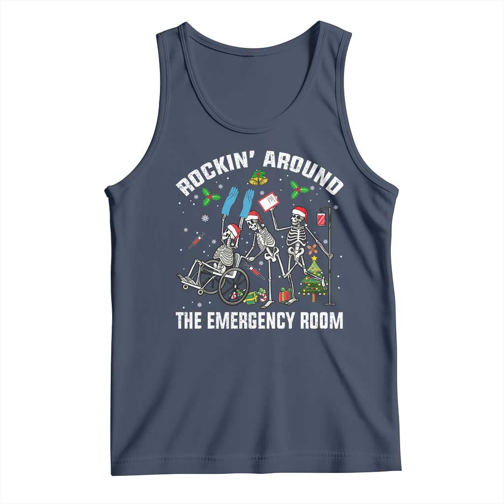 Christmas ER Nurse Tank Top Rockin Around Skeleton Emergency Room RN TS10 Navy Print Your Wear