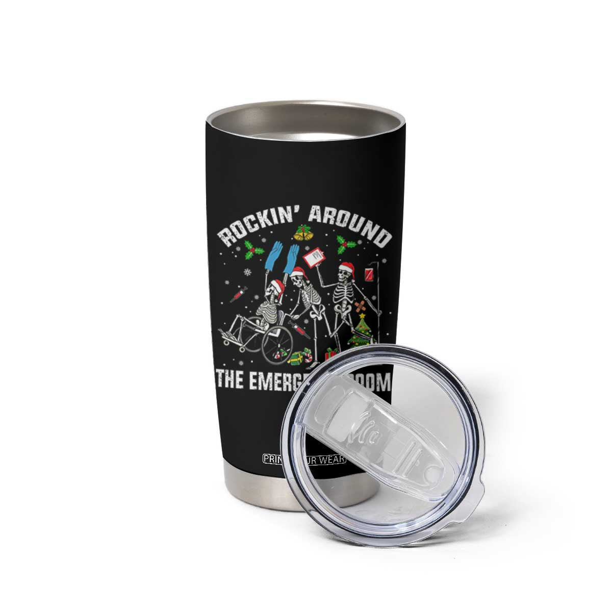 Christmas ER Nurse Tumbler Cup Rockin Around Skeleton Emergency Room RN TS10 Print Your Wear