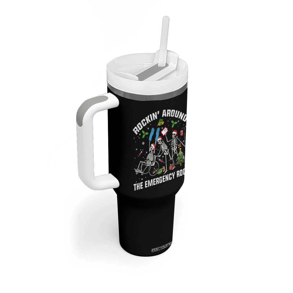 Christmas ER Nurse Tumbler With Handle Rockin Around Skeleton Emergency Room RN TS10 Print Your Wear