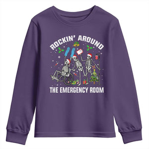 Christmas ER Nurse Youth Sweatshirt Rockin Around Skeleton Emergency Room RN TS10 Purple Print Your Wear