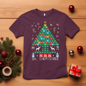 Christmas Chemistry Teacher T Shirt Oh Chemistree Laboratory Lab Tech Teacher Xmas Gift TS10 Maroon Print Your Wear