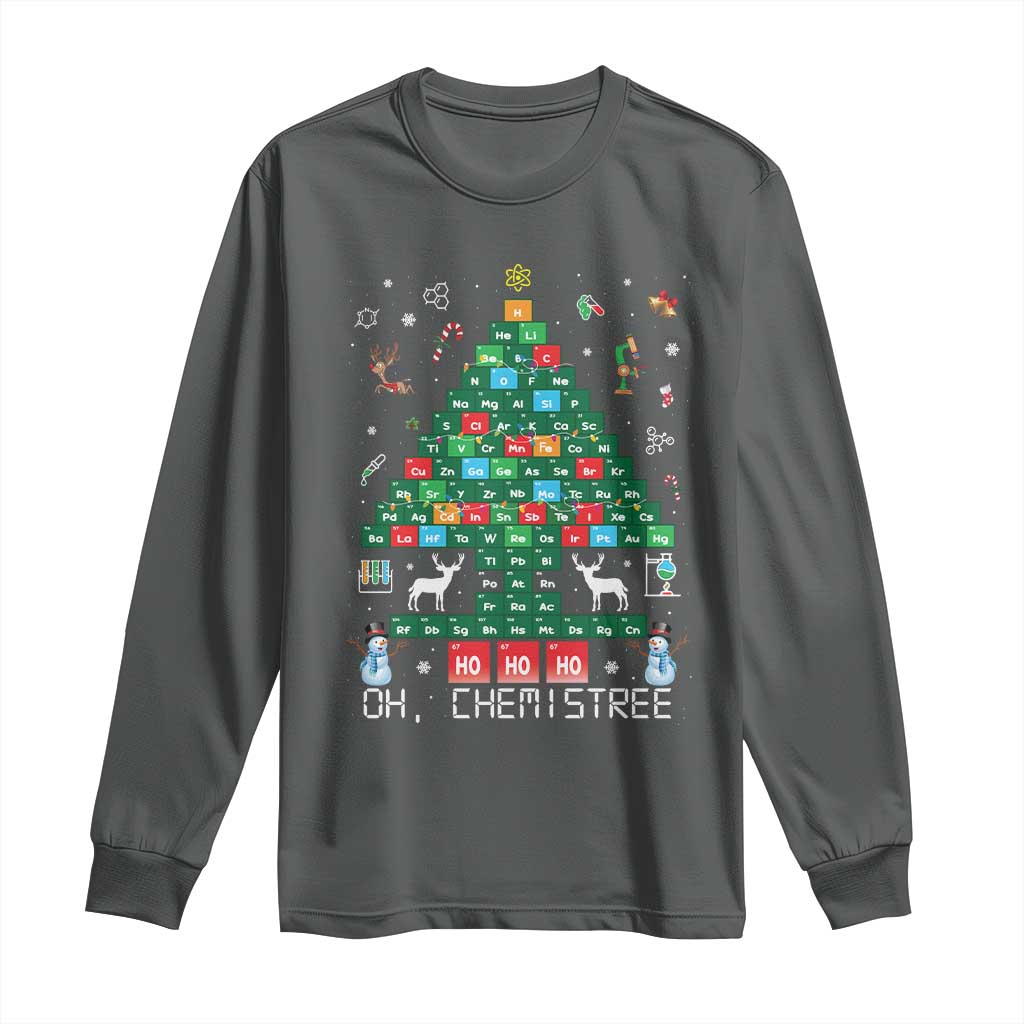 Christmas Chemistry Teacher Long Sleeve Shirt Oh Chemistree Laboratory Lab Tech Teacher Xmas Gift TS10 Dark Heather Print Your Wear