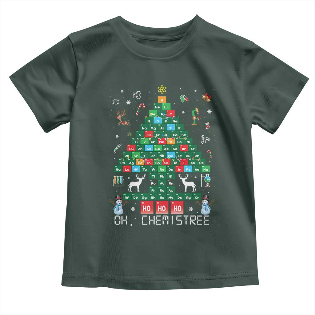 Christmas Chemistry Teacher Toddler T Shirt Oh Chemistree Laboratory Lab Tech Teacher Xmas Gift TS10 Dark Forest Green Print Your Wear