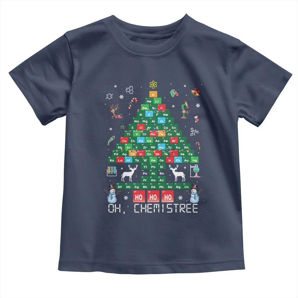 Christmas Chemistry Teacher Toddler T Shirt Oh Chemistree Laboratory Lab Tech Teacher Xmas Gift TS10 Navy Print Your Wear
