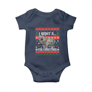 Funny Christmas Baby Onesie I Want A Hippopotamus For Xmas Moo Deng Ugly Gift TS10 Navy Print Your Wear
