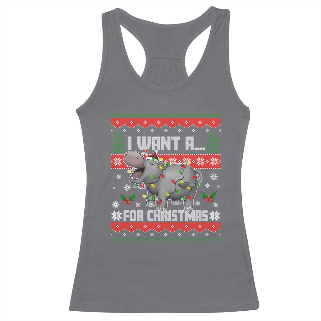 Funny Christmas Racerback Tank Top I Want A Hippopotamus For Xmas Moo Deng Ugly Gift TS10 Charcoal Print Your Wear
