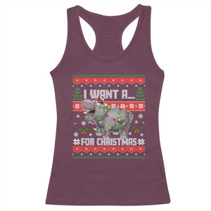 Funny Christmas Racerback Tank Top I Want A Hippopotamus For Xmas Moo Deng Ugly Gift TS10 Maroon Print Your Wear
