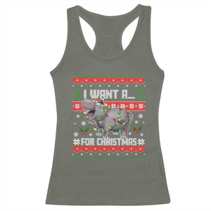 Funny Christmas Racerback Tank Top I Want A Hippopotamus For Xmas Moo Deng Ugly Gift TS10 Military Green Print Your Wear