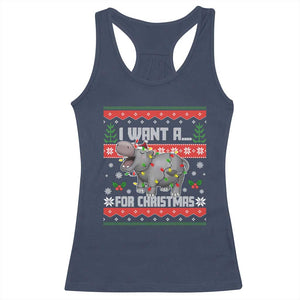 Funny Christmas Racerback Tank Top I Want A Hippopotamus For Xmas Moo Deng Ugly Gift TS10 Navy Print Your Wear