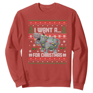 Funny Christmas Sweatshirt I Want A Hippopotamus For Xmas Moo Deng Ugly Gift TS10 Red Print Your Wear