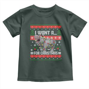 Funny Christmas Toddler T Shirt I Want A Hippopotamus For Xmas Moo Deng Ugly Gift TS10 Dark Forest Green Print Your Wear