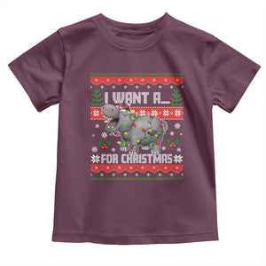 Funny Christmas Toddler T Shirt I Want A Hippopotamus For Xmas Moo Deng Ugly Gift TS10 Maroon Print Your Wear