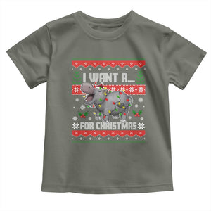 Funny Christmas Toddler T Shirt I Want A Hippopotamus For Xmas Moo Deng Ugly Gift TS10 Military Green Print Your Wear