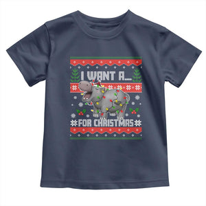 Funny Christmas Toddler T Shirt I Want A Hippopotamus For Xmas Moo Deng Ugly Gift TS10 Navy Print Your Wear
