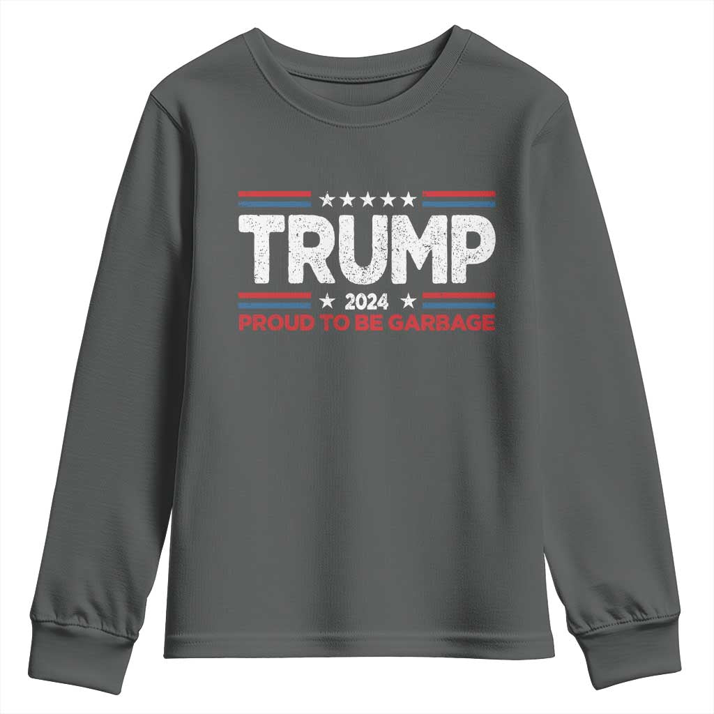Trump 2024 Youth Sweatshirt Proud to be Garbage Presidential Election TS10 Dark Heather Print Your Wear