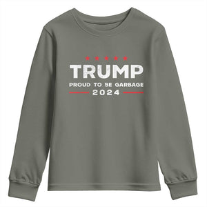 Donald Trump 2024 Youth Sweatshirt Proud To Be Garbage Vote Trump President TS10 Military Green Print Your Wear