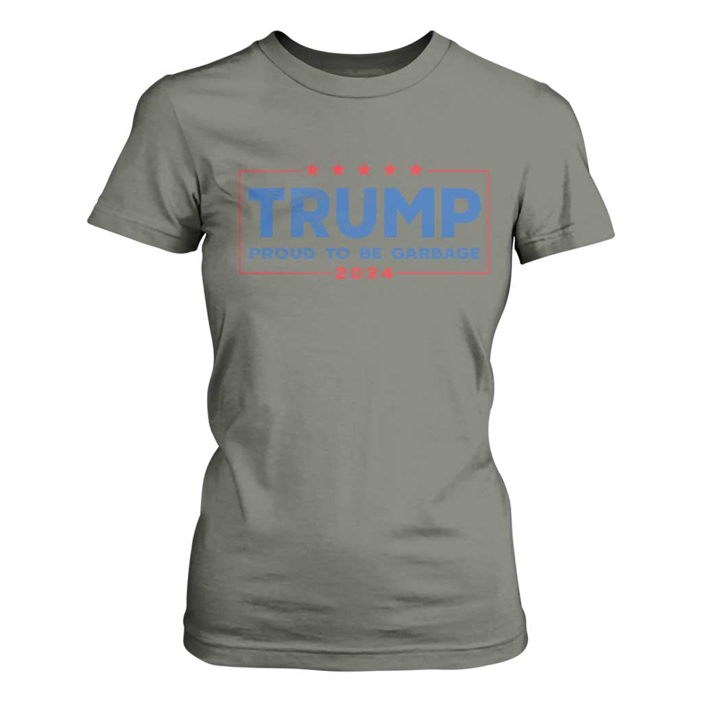 Trump 2024 Election T Shirt For Women American Flag Proud To Be Garbage Vote Trump President TS10 Military Green Print Your Wear