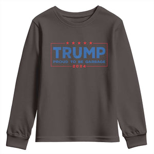 Trump 2024 Election Youth Sweatshirt American Flag Proud To Be Garbage Vote Trump President TS10 Dark Chocolate Print Your Wear