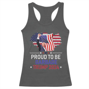 Trump 2024 Racerback Tank Top Proud To Be Garbage 45 47 President Flag TS10 Dark Heather Print Your Wear