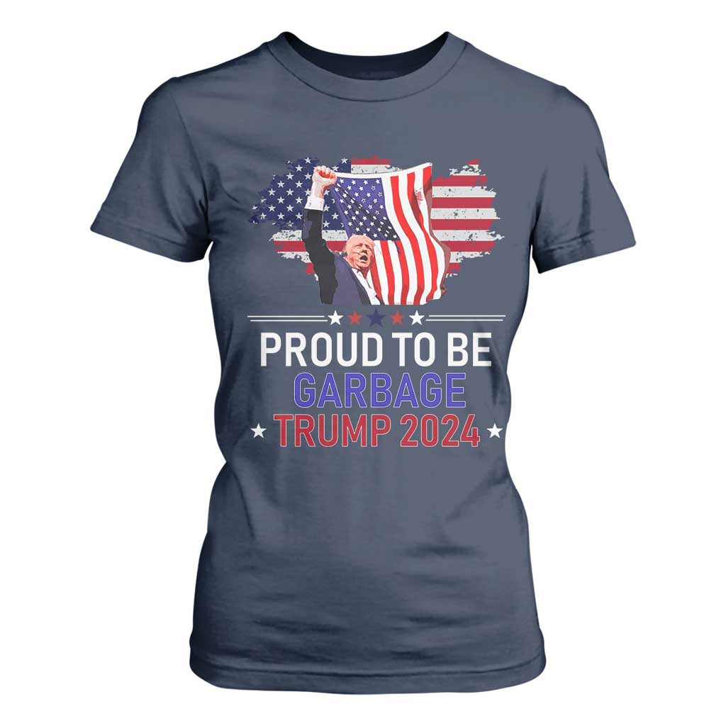 Trump 2024 T Shirt For Women Proud To Be Garbage 45 47 President Flag TS10 Navy Print Your Wear