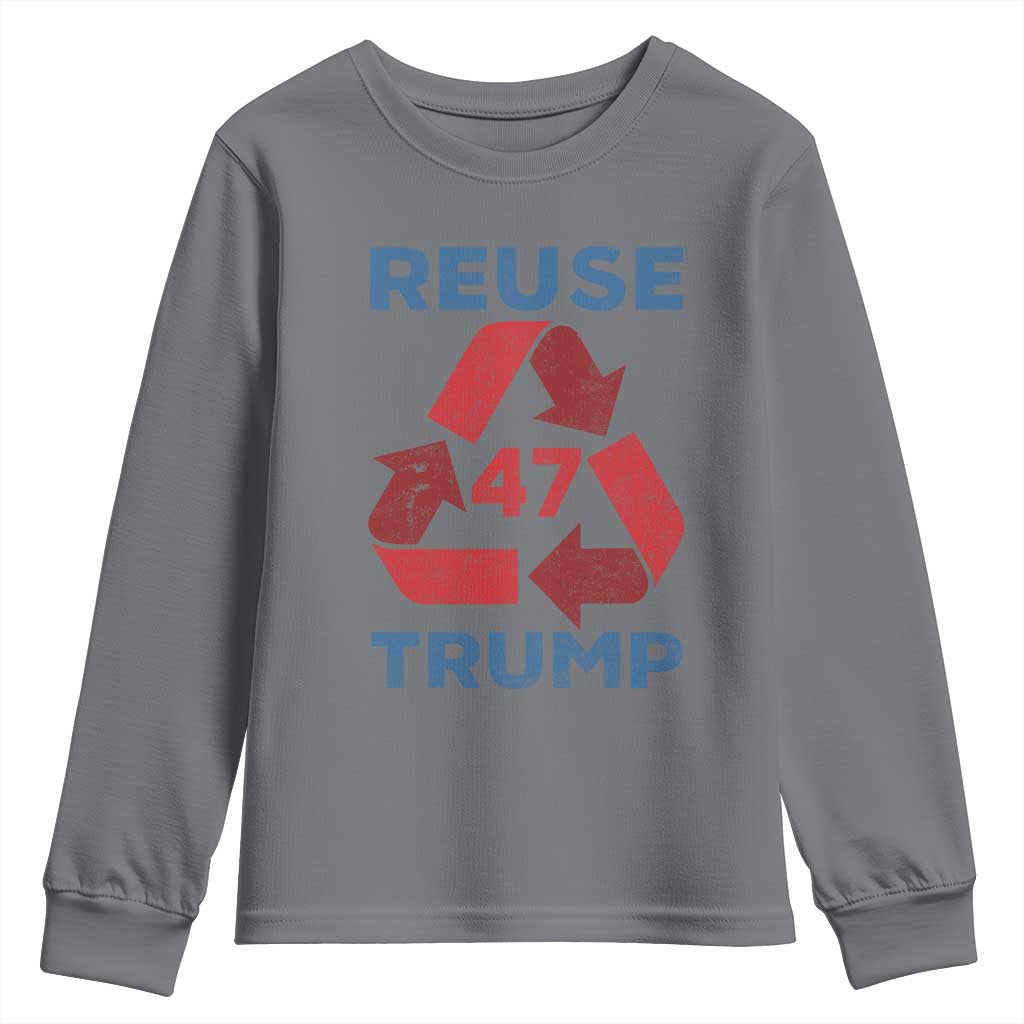 Funny Trump 2024 Youth Sweatshirt 45 47 Trump Reuse Take America Back Election The Return TS10 Charcoal Print Your Wear