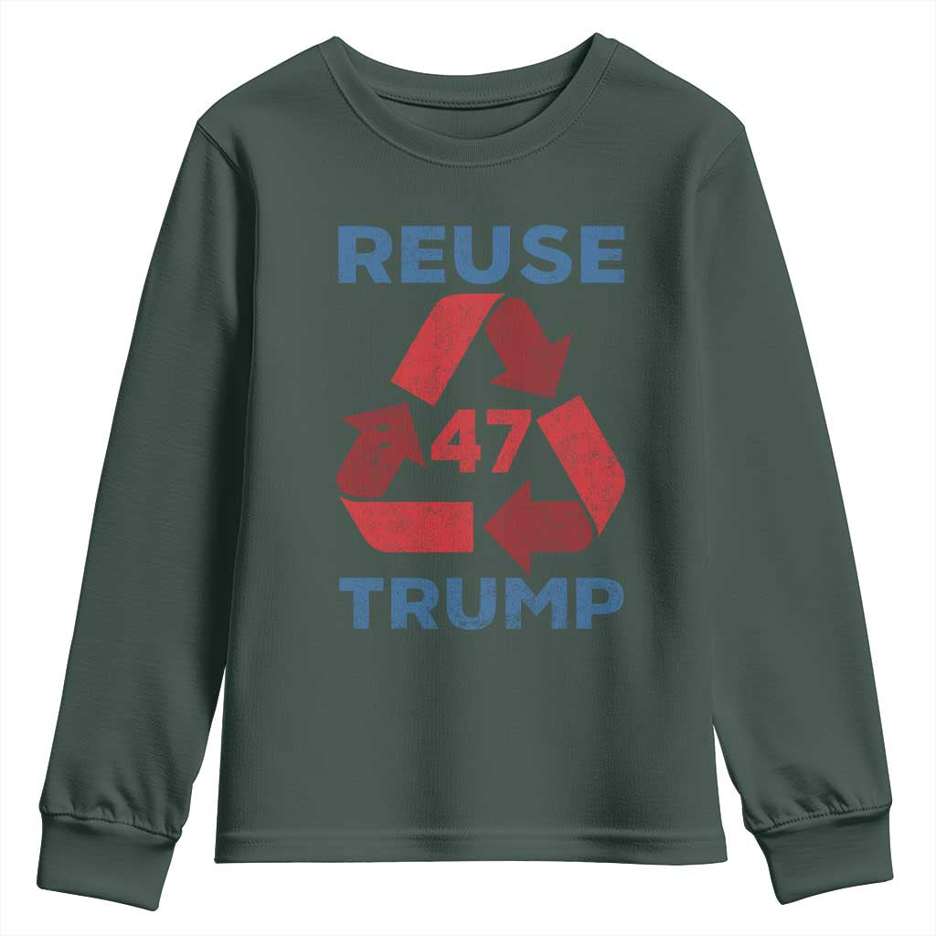Funny Trump 2024 Youth Sweatshirt 45 47 Trump Reuse Take America Back Election The Return TS10 Dark Forest Green Print Your Wear