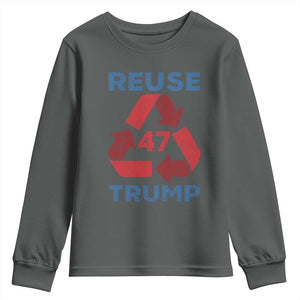 Funny Trump 2024 Youth Sweatshirt 45 47 Trump Reuse Take America Back Election The Return TS10 Dark Heather Print Your Wear