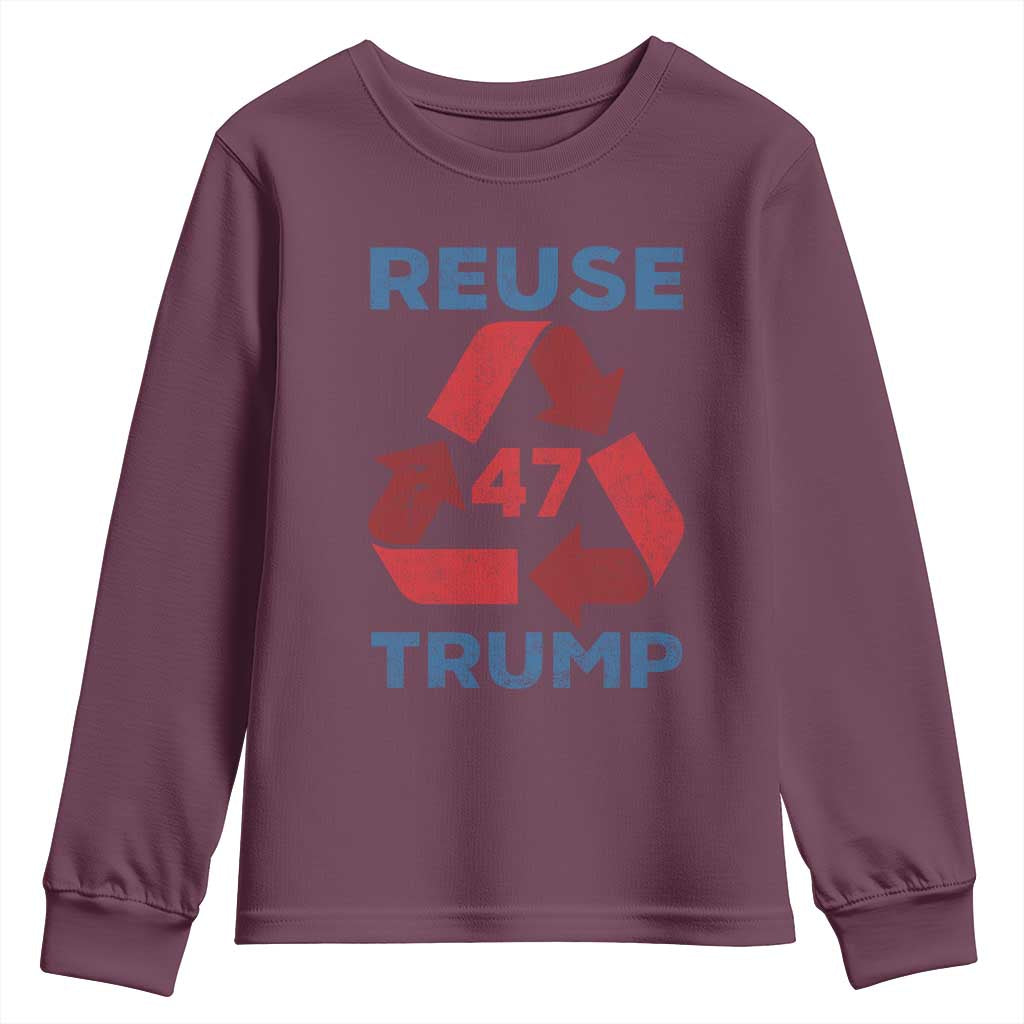 Funny Trump 2024 Youth Sweatshirt 45 47 Trump Reuse Take America Back Election The Return TS10 Maroon Print Your Wear