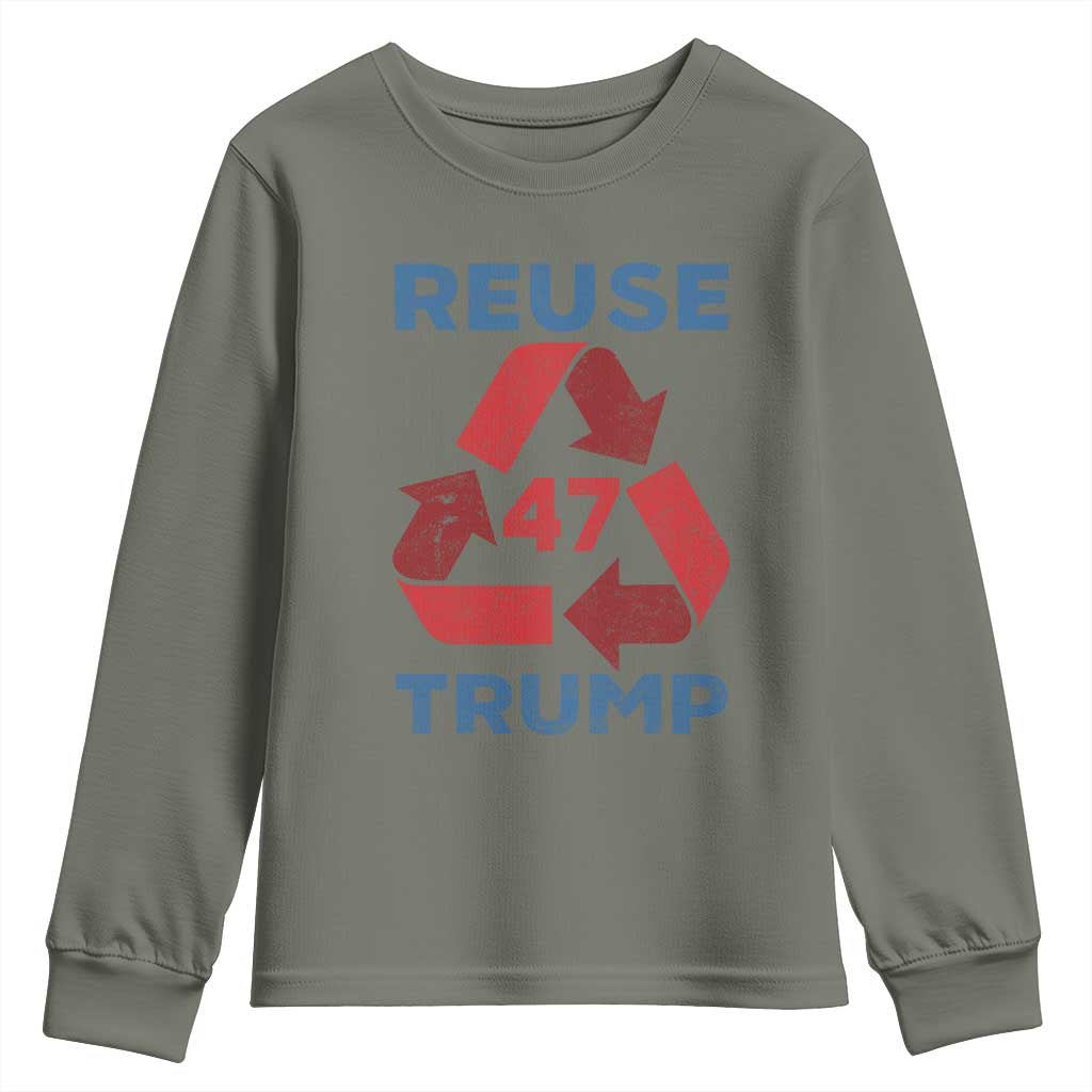 Funny Trump 2024 Youth Sweatshirt 45 47 Trump Reuse Take America Back Election The Return TS10 Military Green Print Your Wear