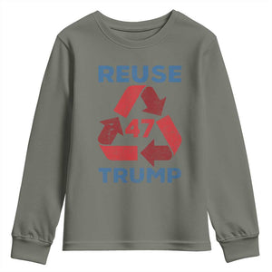 Funny Trump 2024 Youth Sweatshirt 45 47 Trump Reuse Take America Back Election The Return TS10 Military Green Print Your Wear