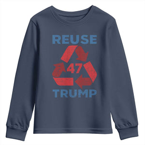 Funny Trump 2024 Youth Sweatshirt 45 47 Trump Reuse Take America Back Election The Return TS10 Navy Print Your Wear