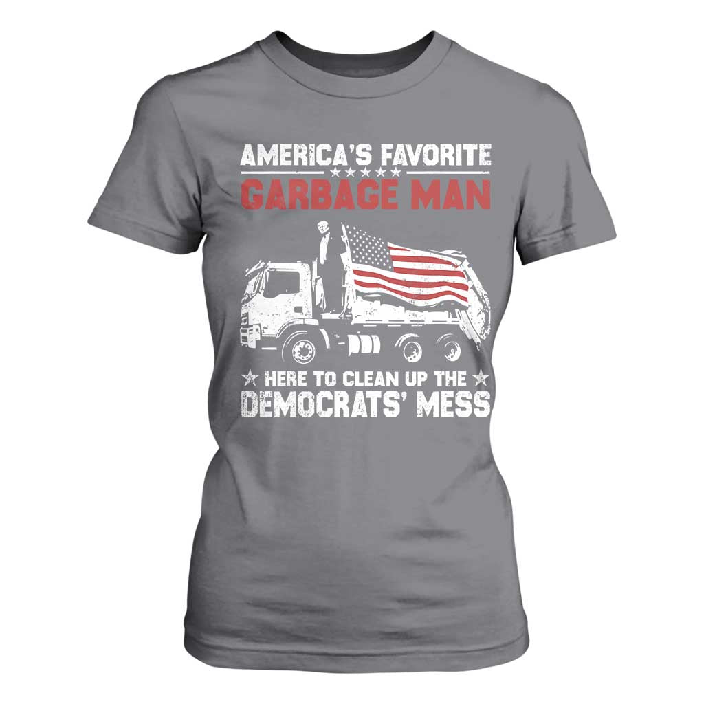 Trump 2024 Election T Shirt For Women Trump Garbage Man In Trash Truck US Flag TS10 Charcoal Print Your Wear