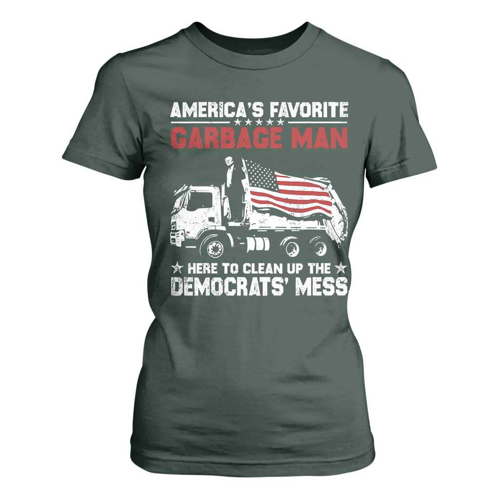 Trump 2024 Election T Shirt For Women Trump Garbage Man In Trash Truck US Flag TS10 Dark Forest Green Print Your Wear
